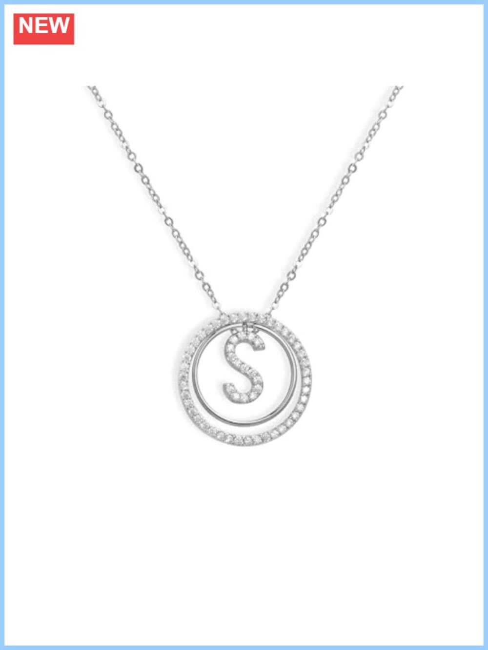 Chunky Initial Pendant Necklace Women Sparkly Rhinestone Circle Chain Letter
